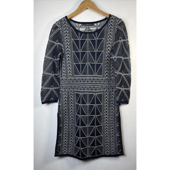 Peruvian Connection women's XS Cotton Tunic silver Blue White Aztec bohemian - Picture 2 of 12
